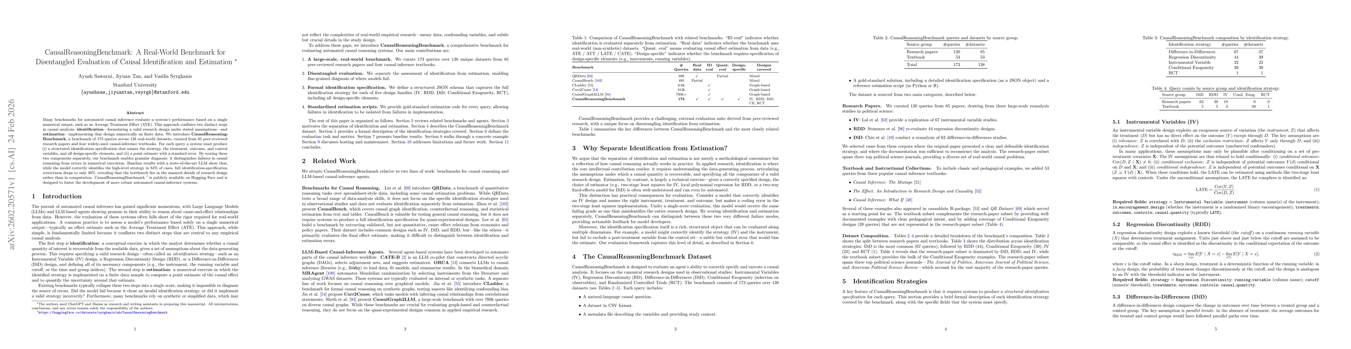Thumbnail for CausalReasoningBenchmark: A Real-World Benchmark for Disentangled Evaluation of Causal Identification and Estimation