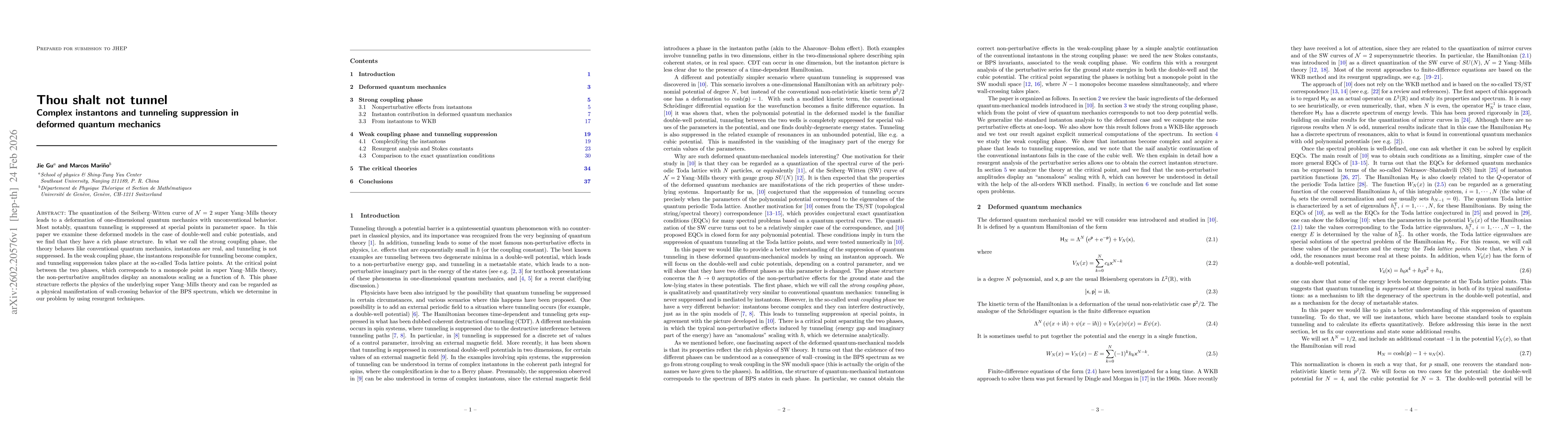 Thumbnail for Thou shalt not tunnel: Complex instantons and tunneling suppression in deformed quantum mechanics