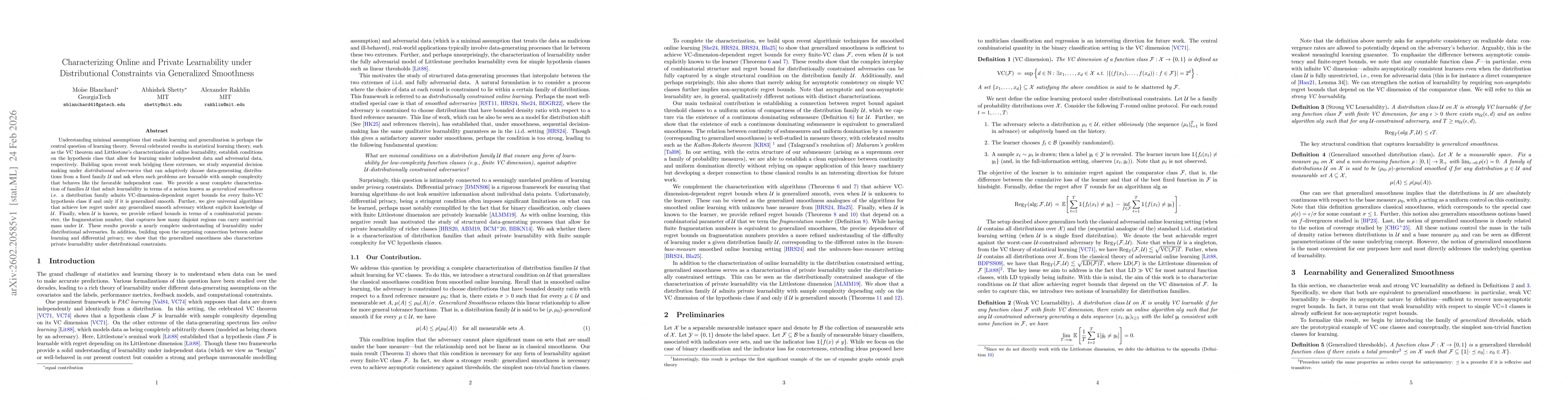 Thumbnail for Characterizing Online and Private Learnability under Distributional Constraints via Generalized Smoothness