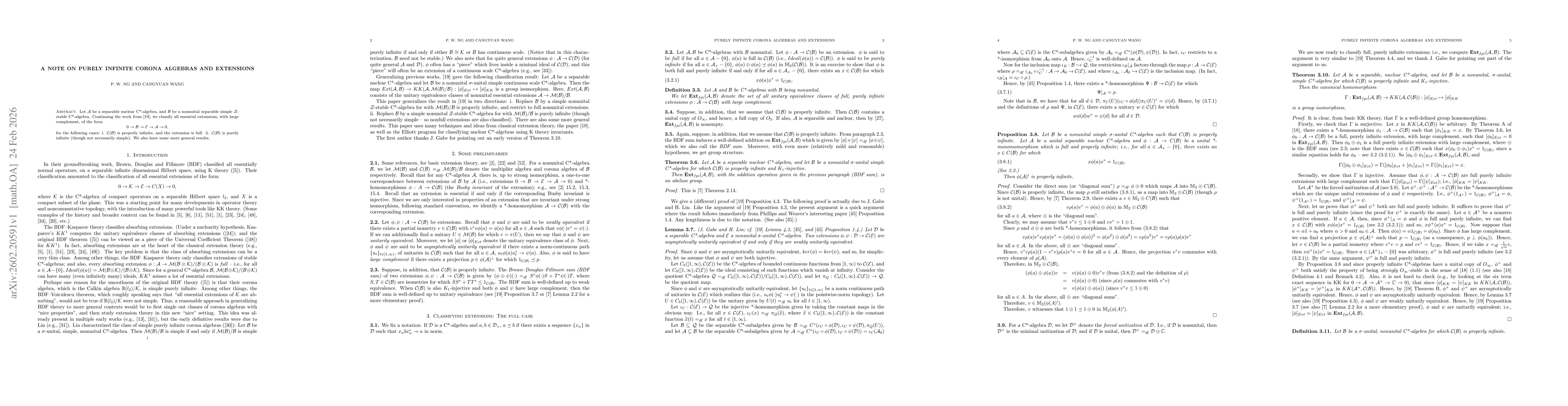Thumbnail for A note on purely infinite corona algebras and extensions