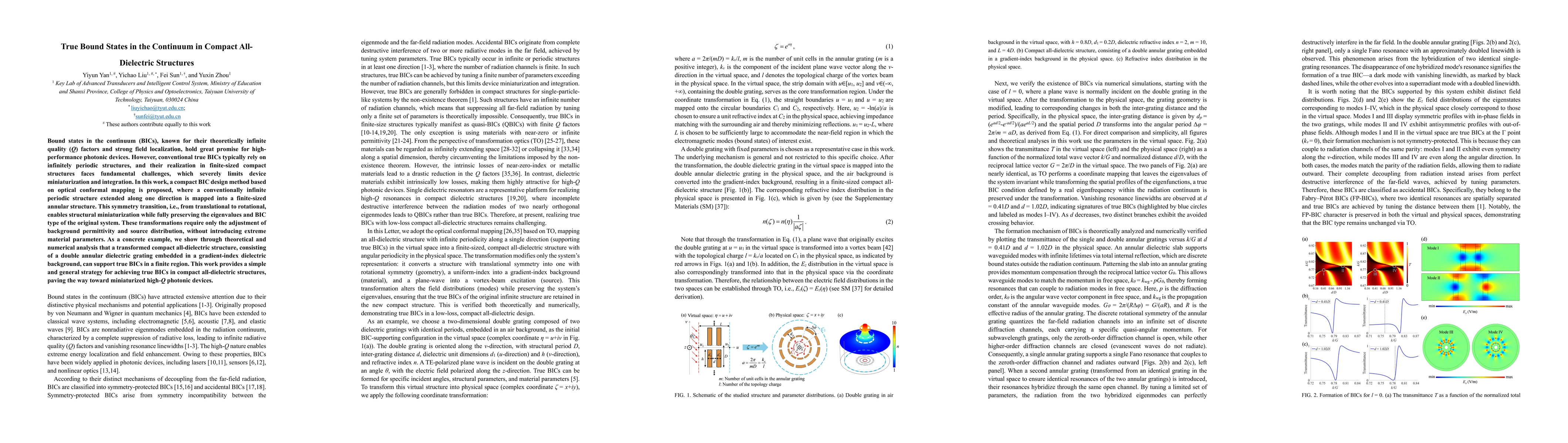 Thumbnail for True Bound States in the Continuum in Compact All-Dielectric Structures