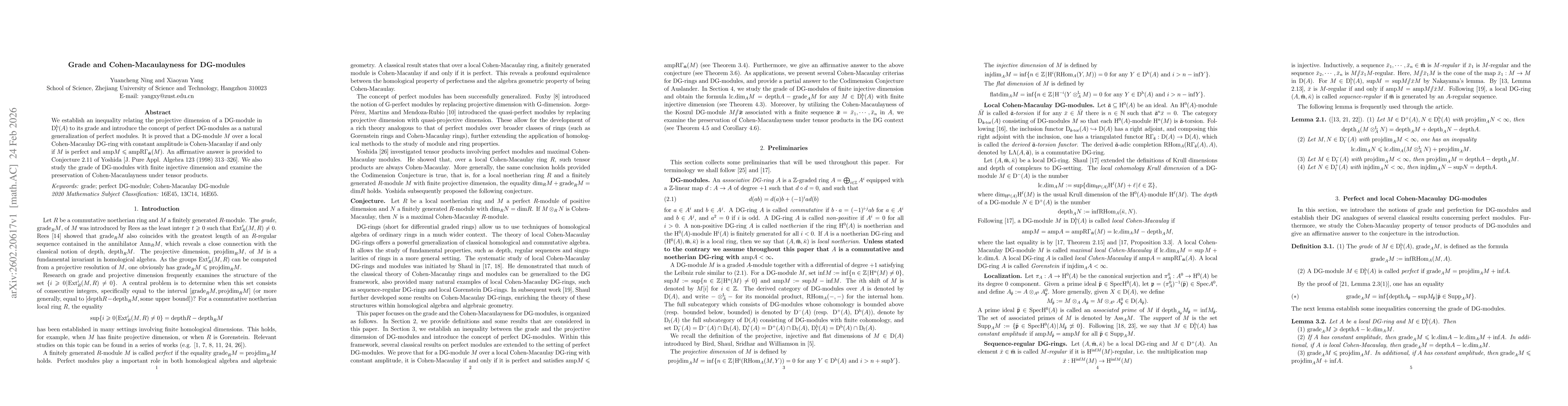 Thumbnail for Grade and Cohen-Macaulayness for DG-modules