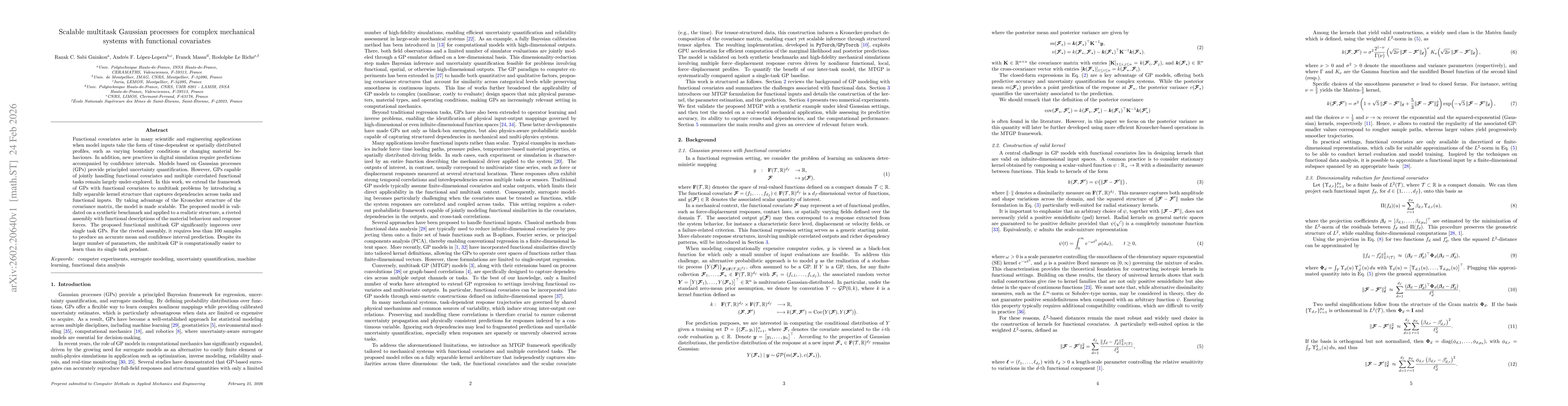 Thumbnail for Scalable multitask Gaussian processes for complex mechanical systems with functional covariates