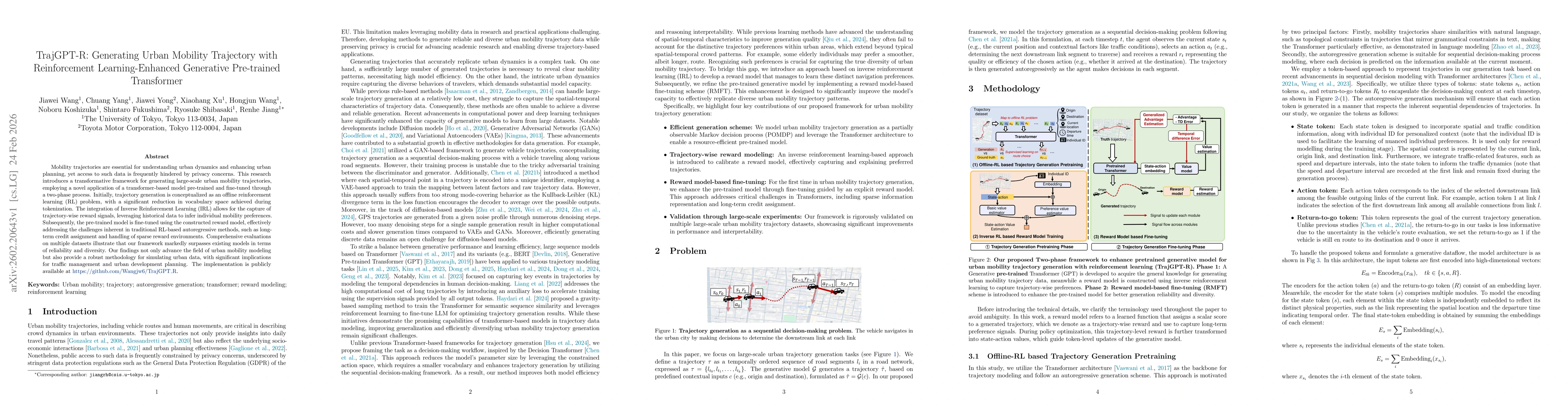 Thumbnail for TrajGPT-R: Generating Urban Mobility Trajectory with Reinforcement Learning-Enhanced Generative Pre-trained Transformer