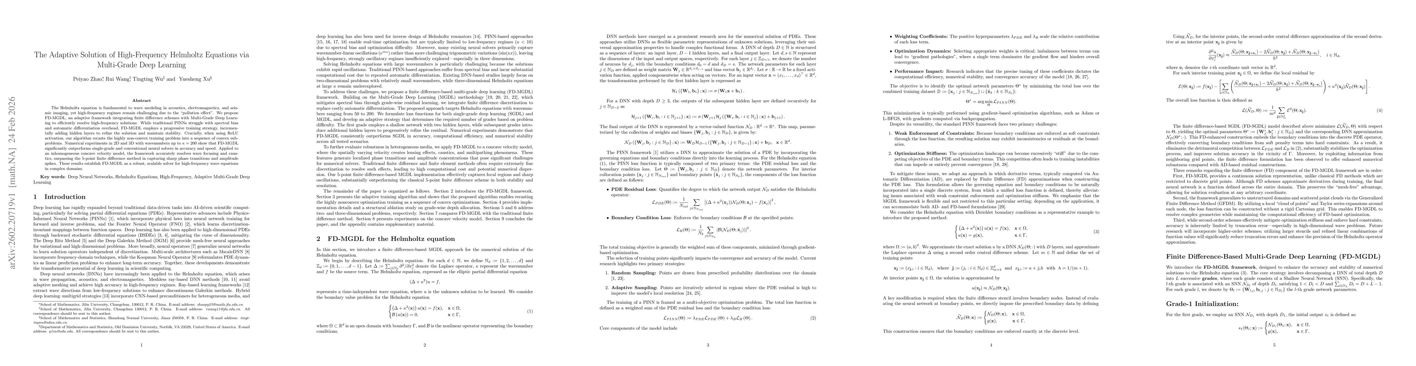 Thumbnail for The Adaptive Solution of High-Frequency Helmholtz Equations via Multi-Grade Deep Learning