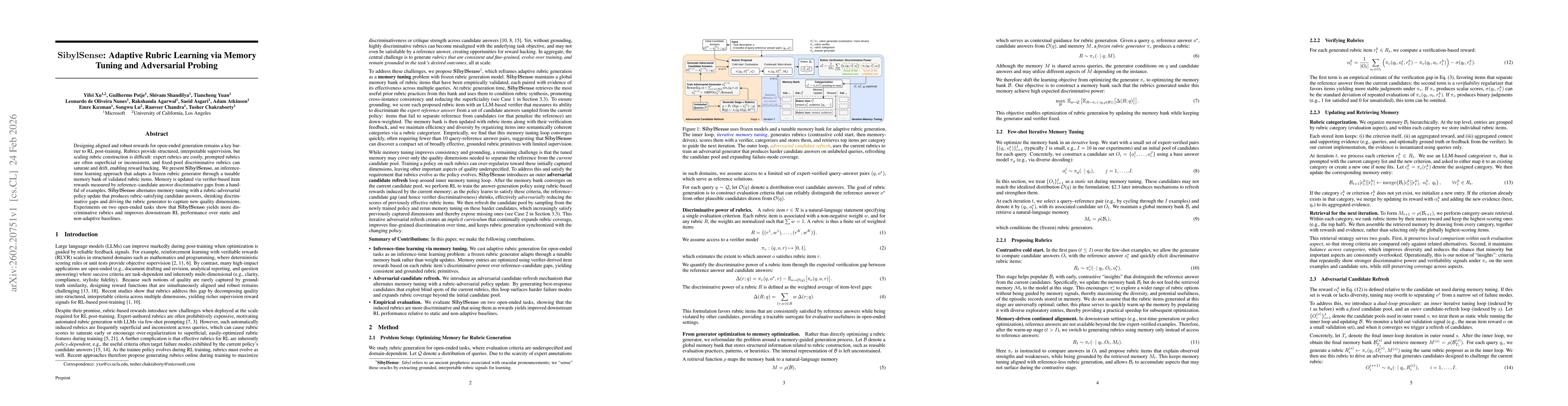 Thumbnail for SibylSense: Adaptive Rubric Learning via Memory Tuning and Adversarial Probing