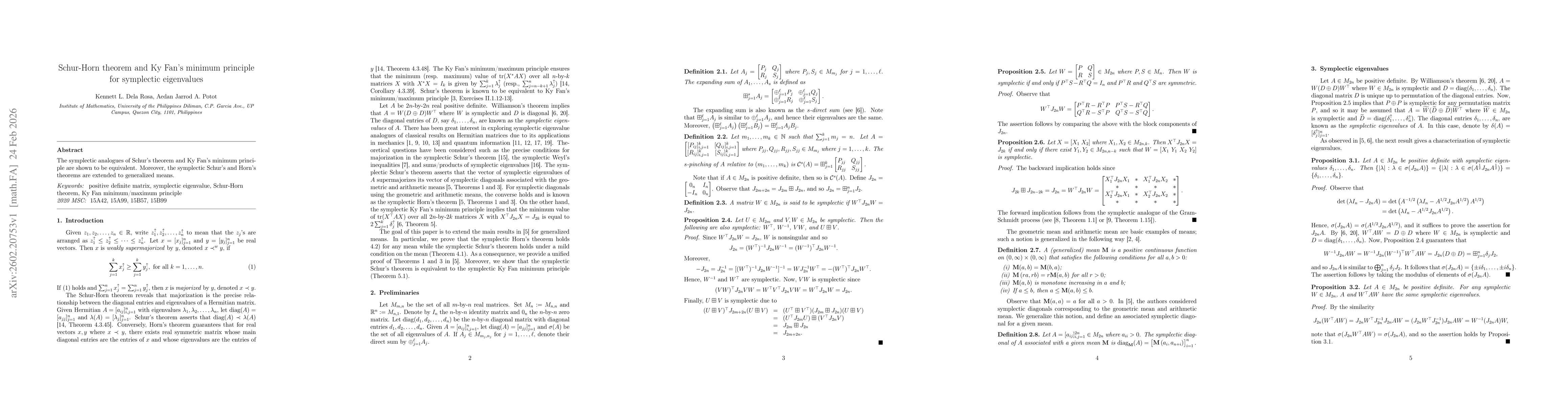 Thumbnail for Schur-Horn theorem and Ky Fan's minimum principle for symplectic eigenvalues