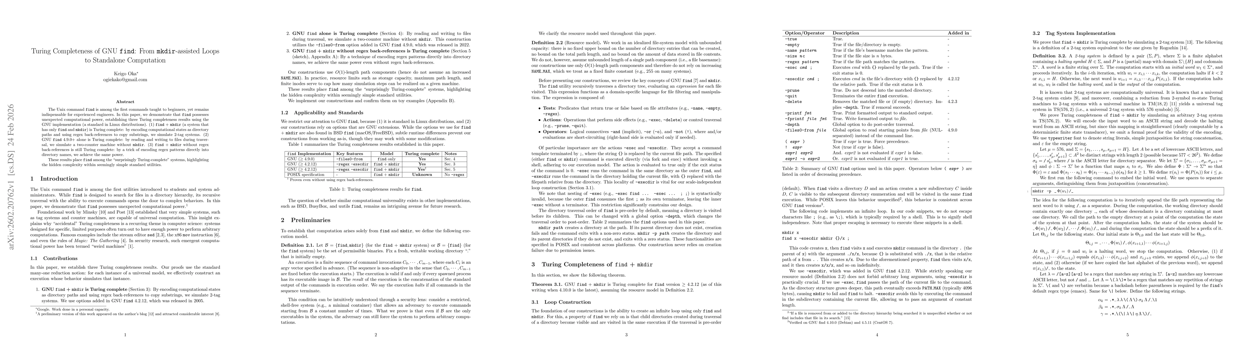 Thumbnail for Turing Completeness of GNU find: From mkdir-assisted Loops to Standalone Computation