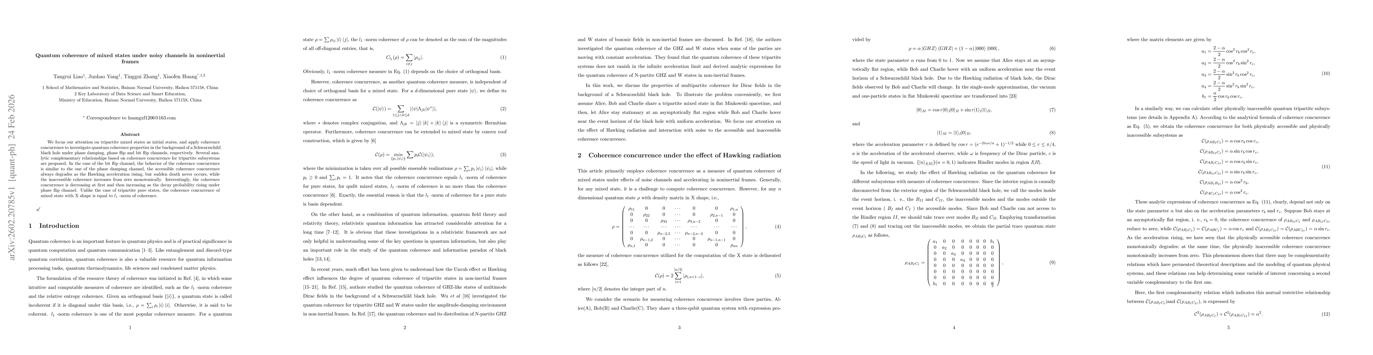 Thumbnail for Quantum coherence of mixed states under noisy channels in noninertial frames