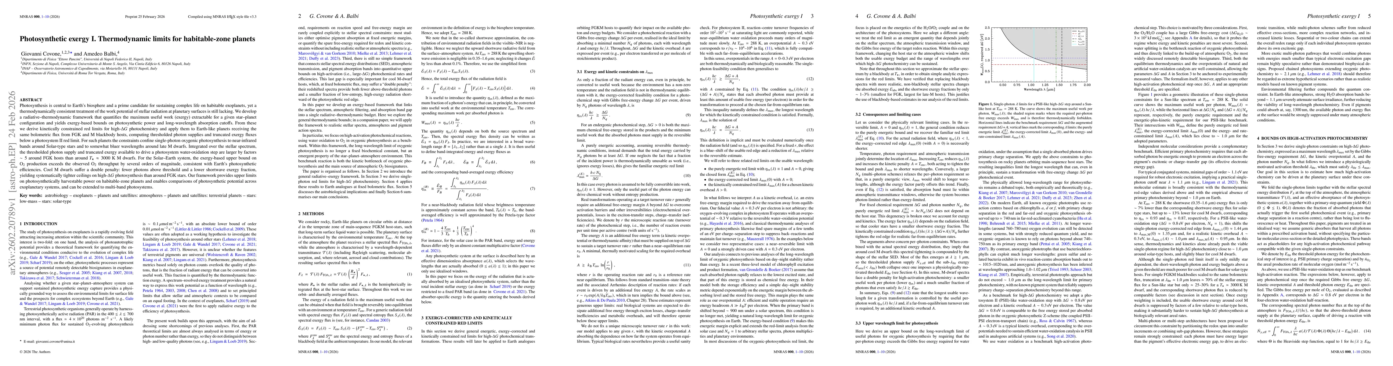 Thumbnail for Photosynthetic exergy I. Thermodynamic limits for habitable-zone planets