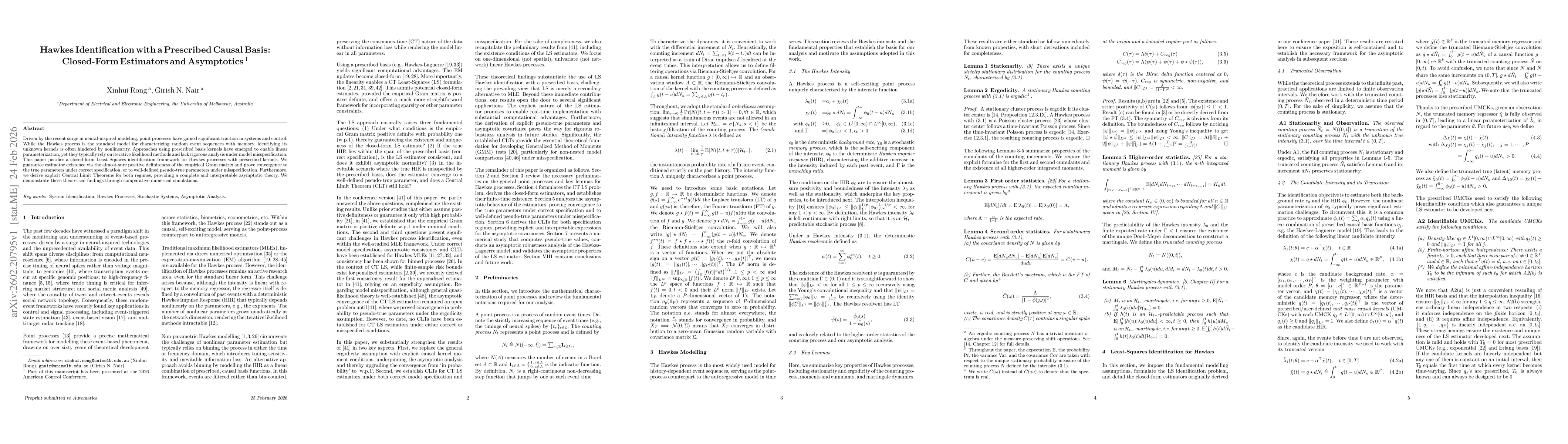 Thumbnail for Hawkes Identification with a Prescribed Causal Basis: Closed-Form Estimators and Asymptotics