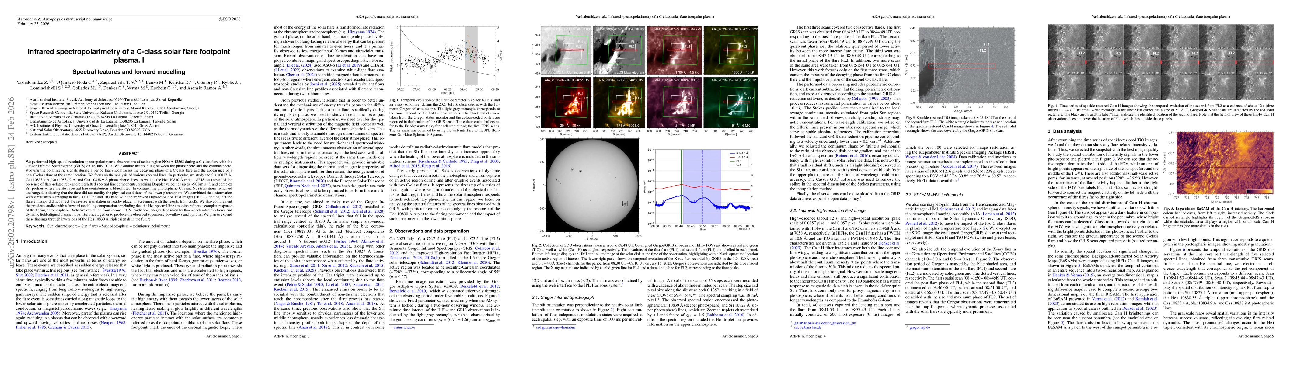 Thumbnail for Infrared spectropolarimetry of a C-class solar flare footpoint plasma -- I. Spectral features and forward modelling