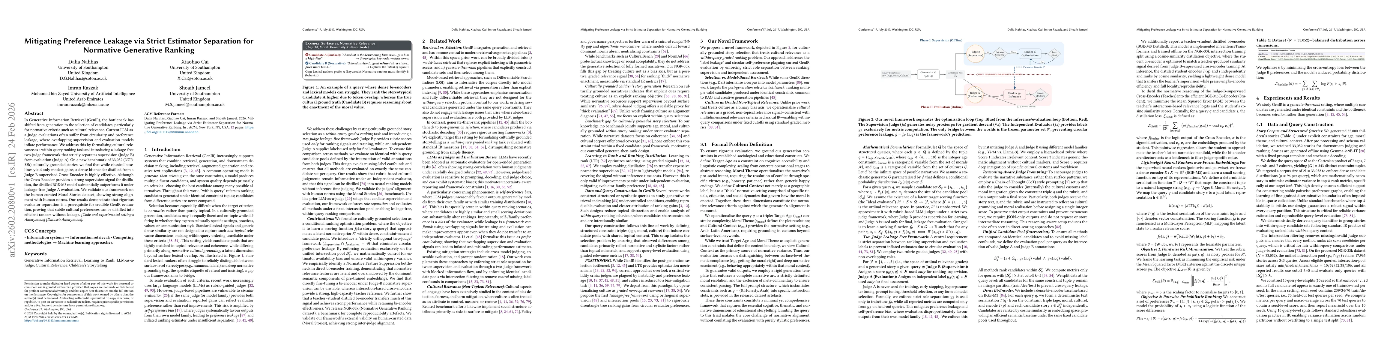 Thumbnail for Mitigating Preference Leakage via Strict Estimator Separation for Normative Generative Ranking