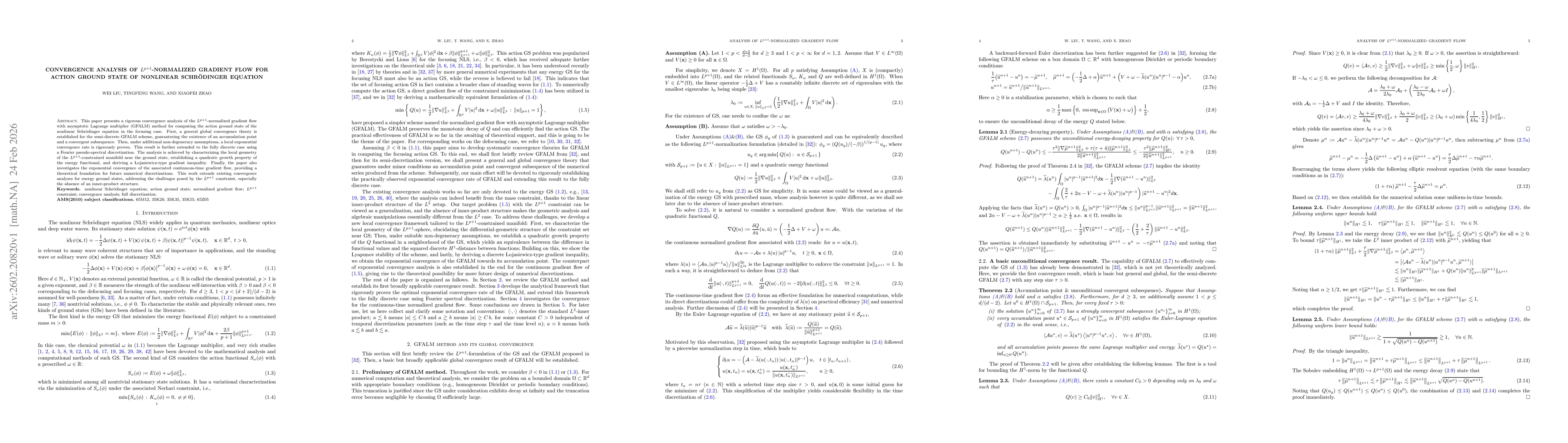 Thumbnail for Convergence analysis of $L^{p+1}$-normalized gradient flow for action ground state of nonlinear Schrödinger equation