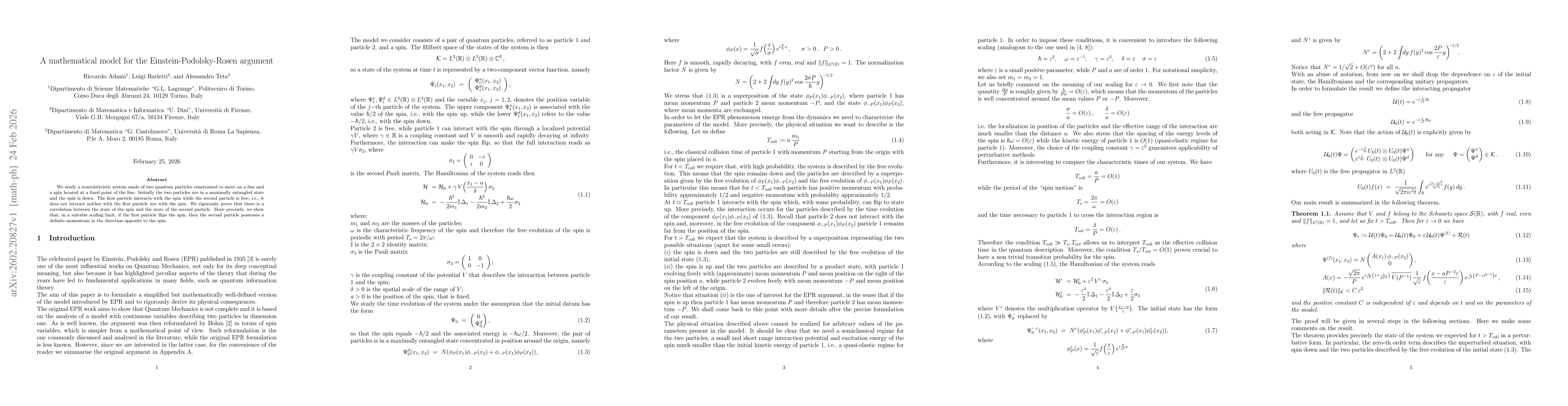 Thumbnail for A mathematical model for the Einstein-Podolsky-Rosen argument
