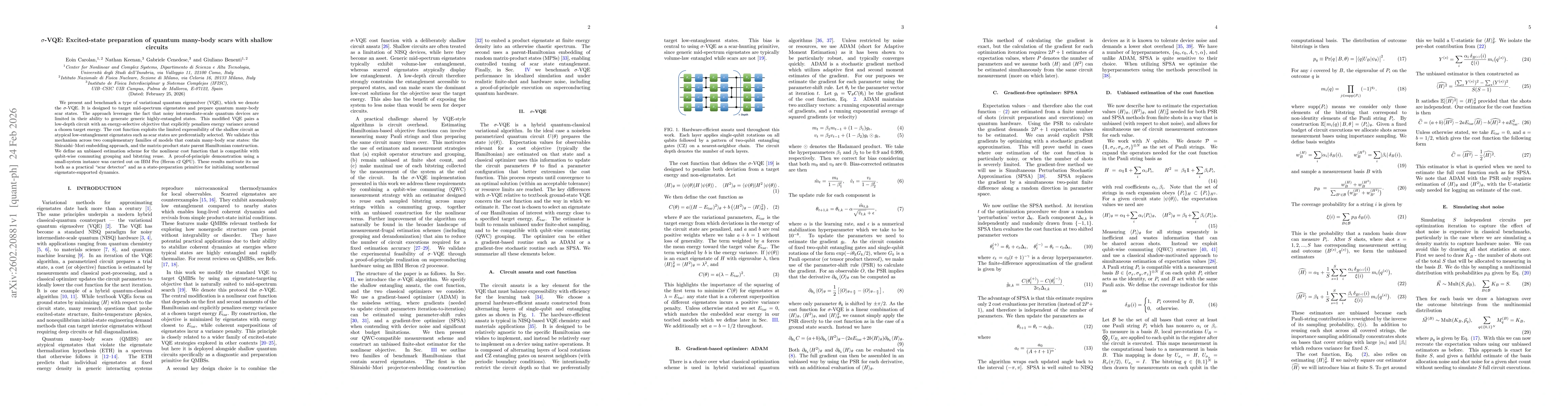 Thumbnail for $σ$-VQE: Excited-state preparation of quantum many-body scars with shallow circuits