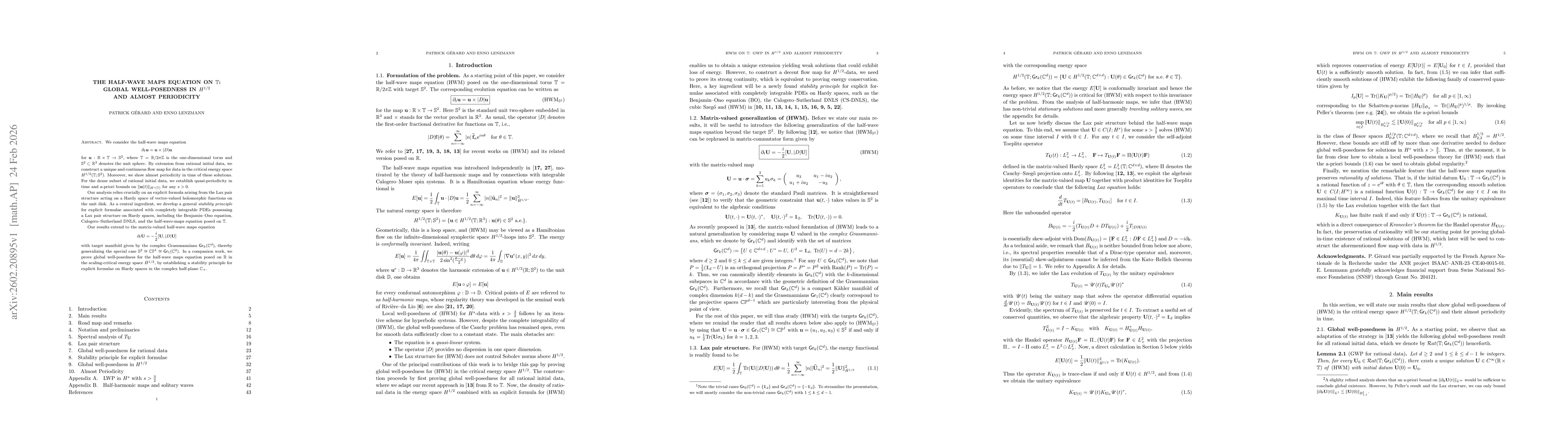 Thumbnail for The half-wave maps equation on $\mathbb{T}$: Global well-posedness in $H^{1/2}$ and almost periodicity
