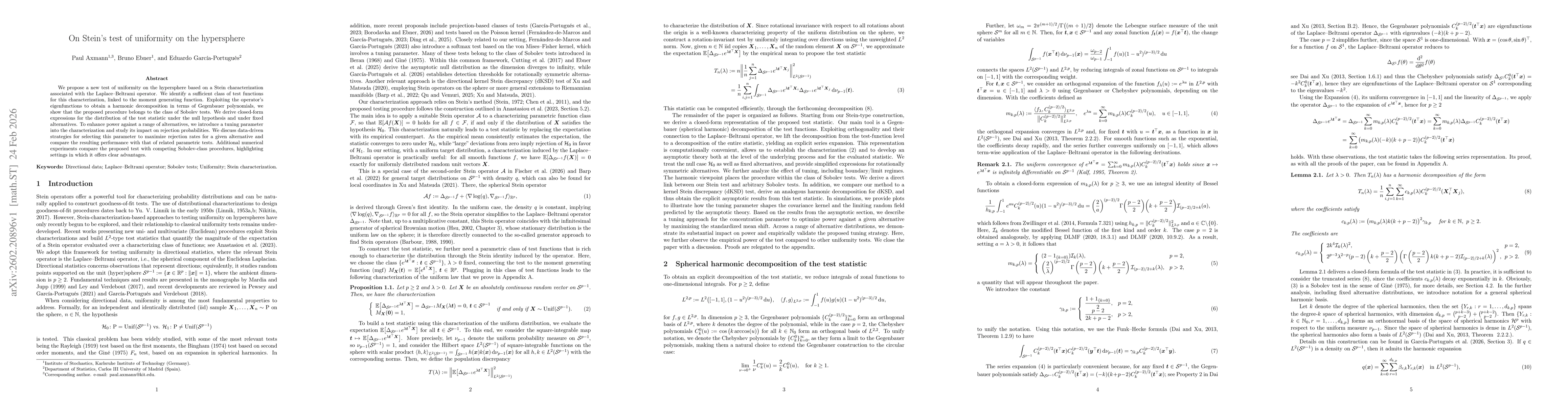 Thumbnail for On Stein's test of uniformity on the hypersphere