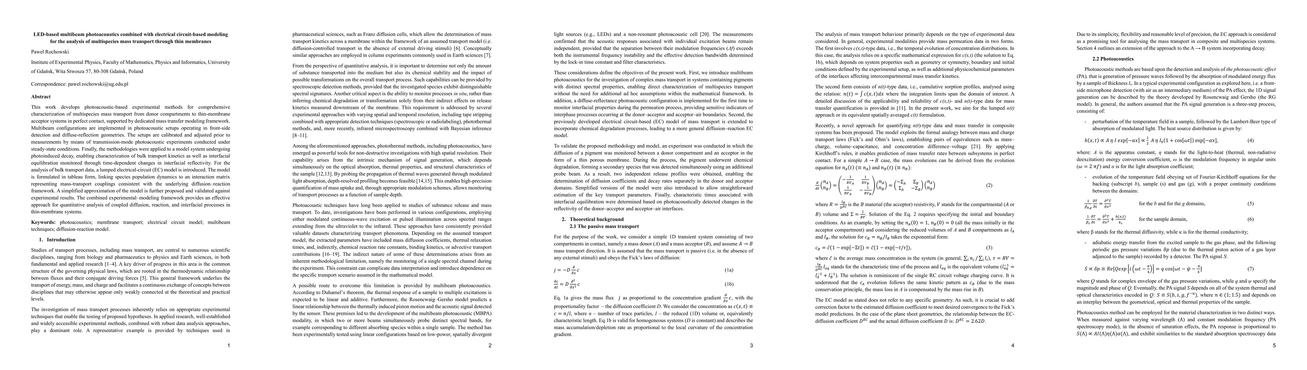 Thumbnail for LED-based multibeam photoacoustics combined with electrical circuit-based modeling for the analysis of multispecies mass transport through thin membranes