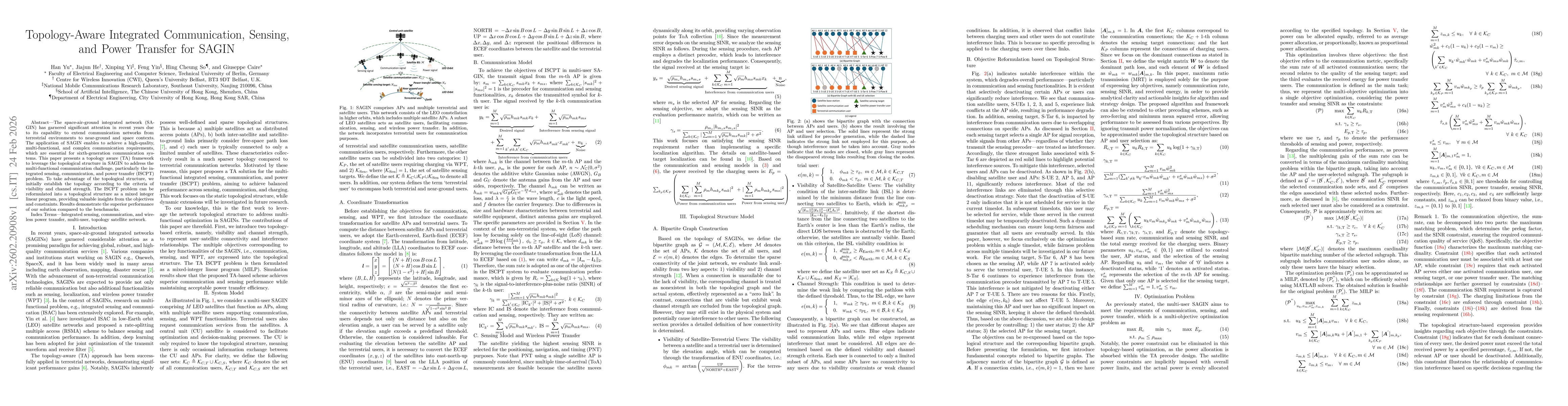 Thumbnail for Topology-Aware Integrated Communication, Sensing, and Power Transfer for SAGIN