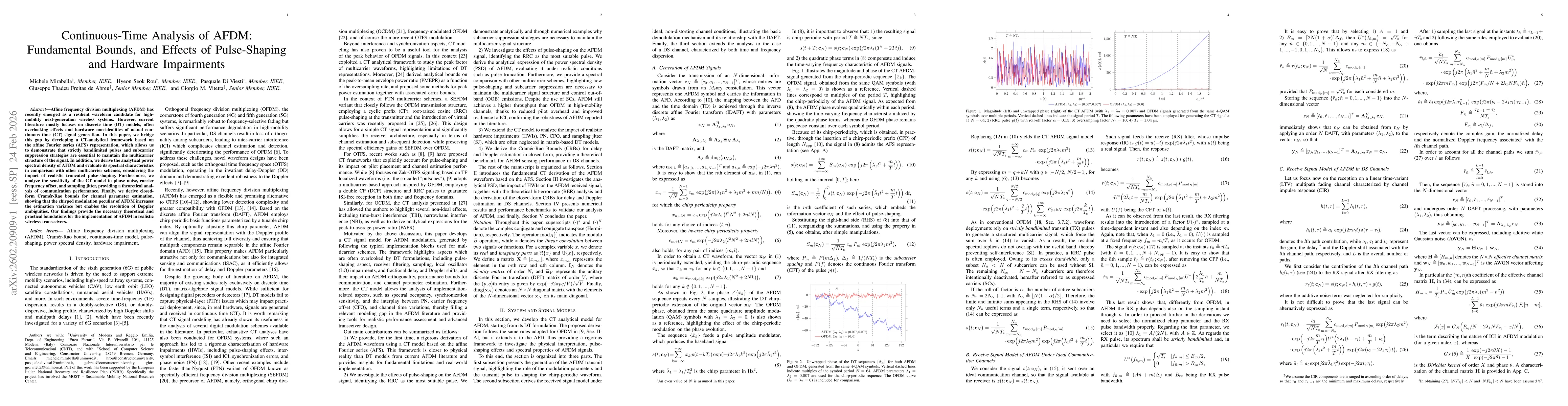 Thumbnail for Continuous-Time Analysis of AFDM: Fundamental Bounds, and Effects of Pulse-Shaping and Hardware Impairments
