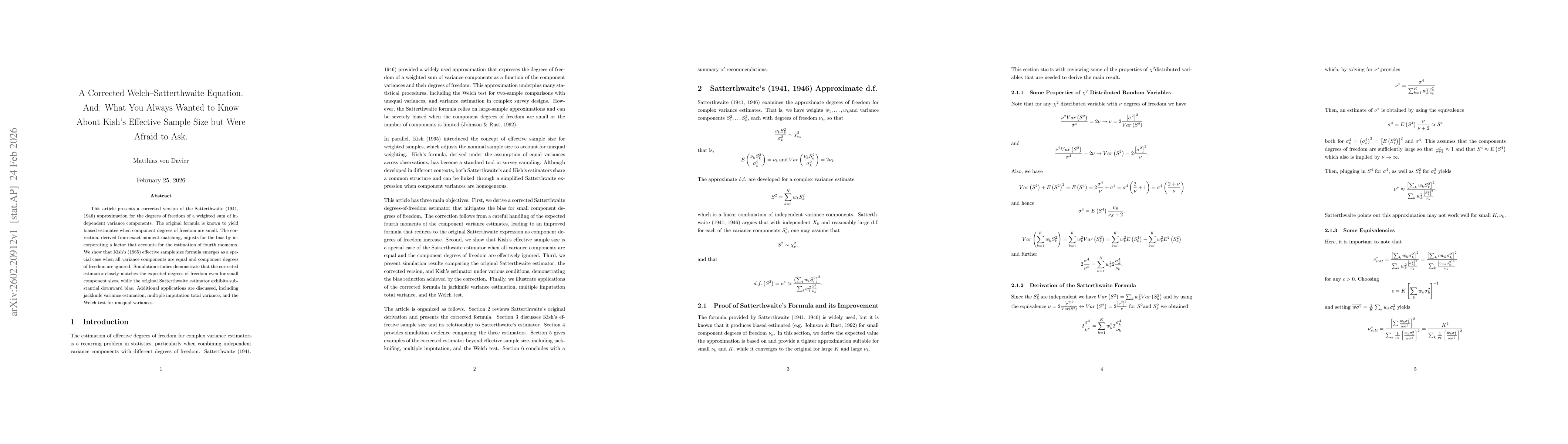 Thumbnail for A Corrected Welch Satterthwaite Equation. And: What You Always Wanted to Know About Kish's Effective Sample but Were Afraid to Ask