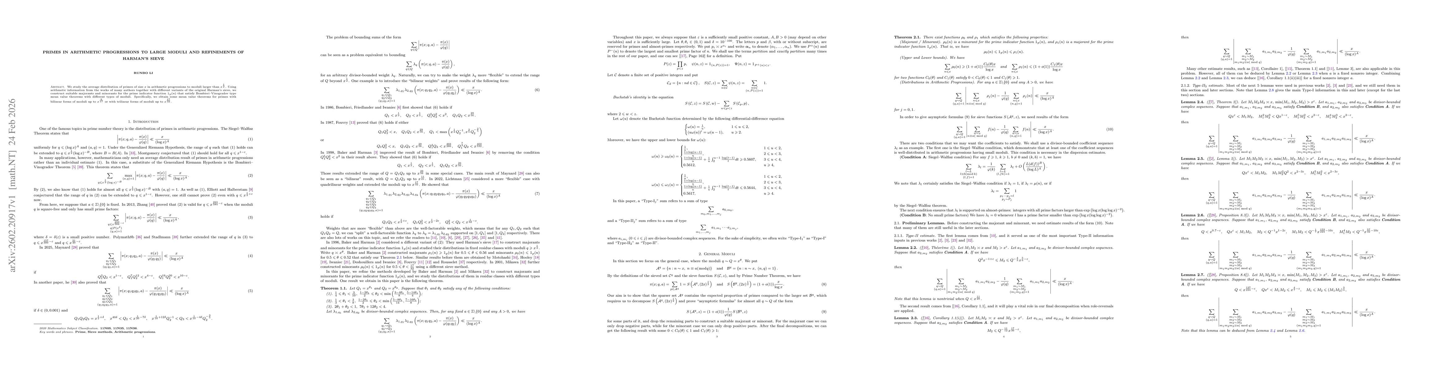 Thumbnail for Primes in arithmetic progressions to large moduli and refinements of Harman's sieve