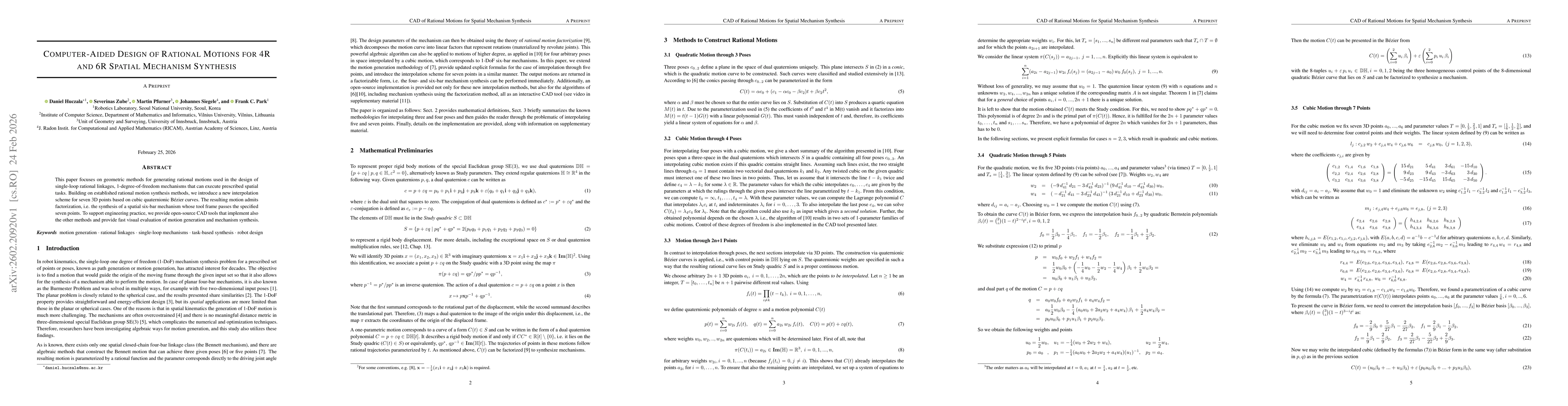 Thumbnail for Computer-Aided Design of Rational Motions for 4R and 6R Spatial Mechanism Synthesis