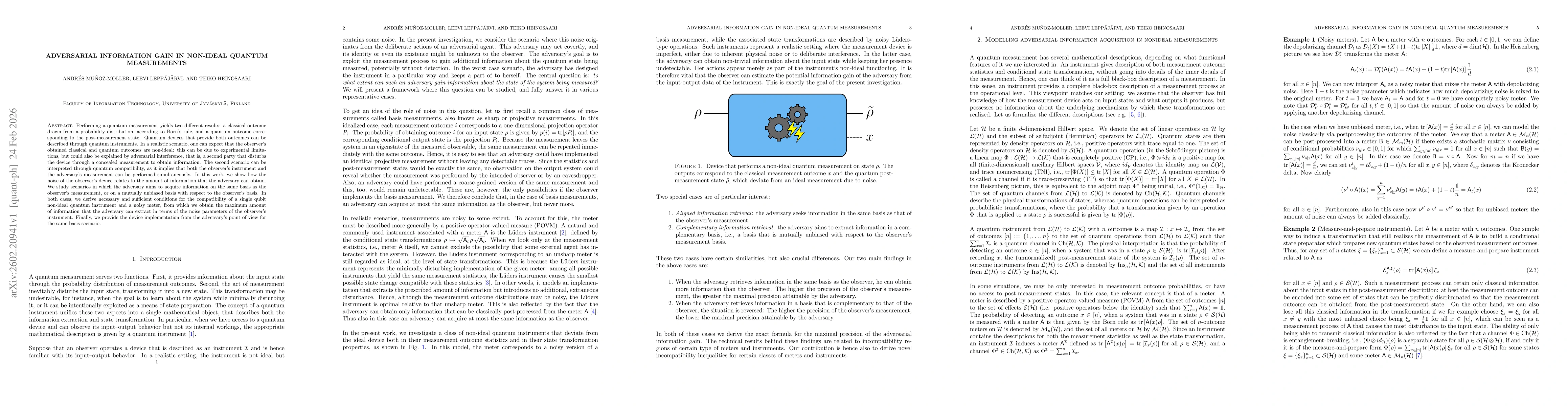 Thumbnail for Adversarial Information Gain in Non-ideal Quantum Measurements