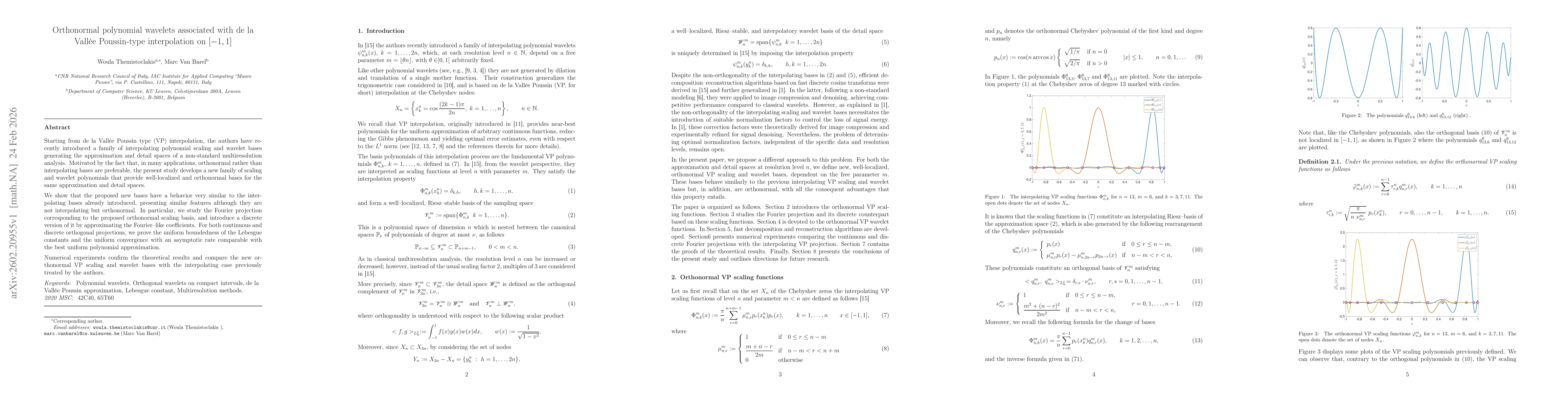 Thumbnail for Orthonormal polynomial wavelets associated with de la Vallée Poussin-type interpolation on $[-1,1]$