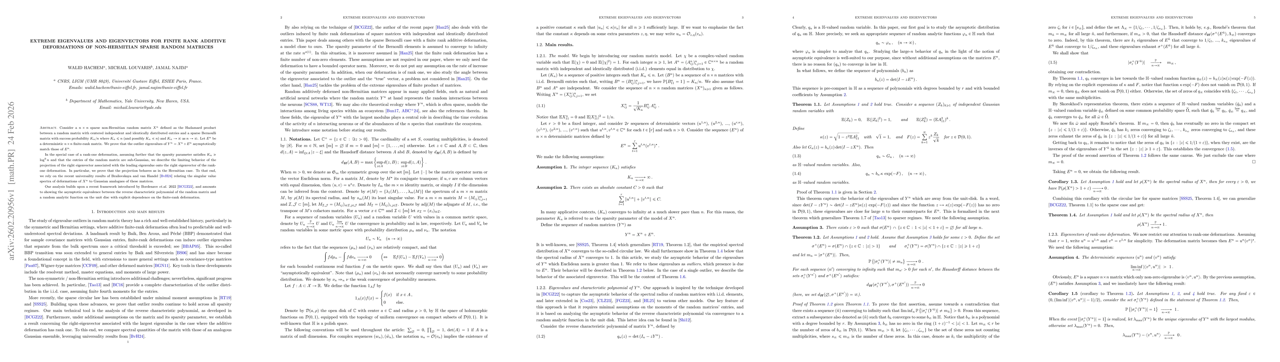 Thumbnail for Extreme eigenvalues and eigenvectors for finite rank additive deformations of non-hermitian sparse random matrices