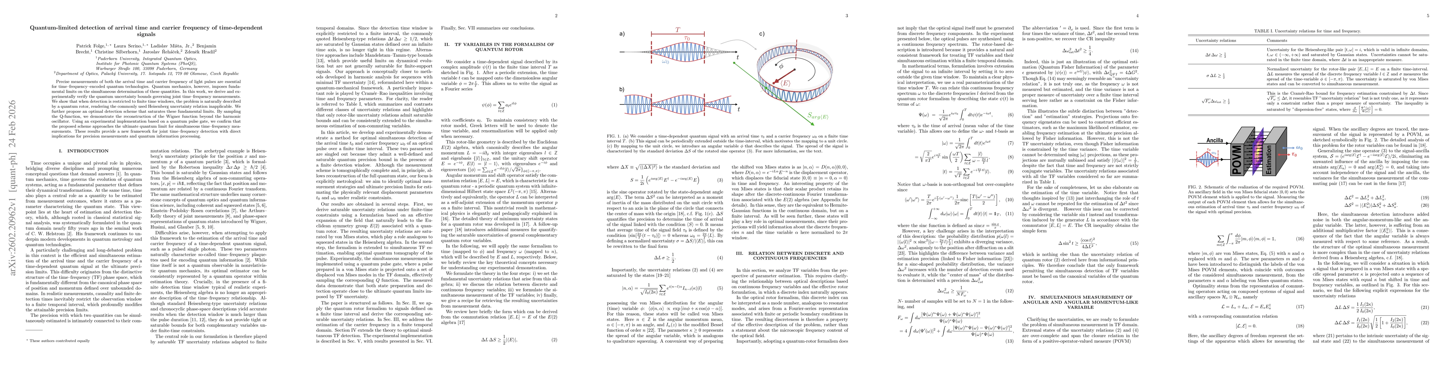 Thumbnail for Quantum-limited detection of arrival time and carrier frequency of time-dependent signals