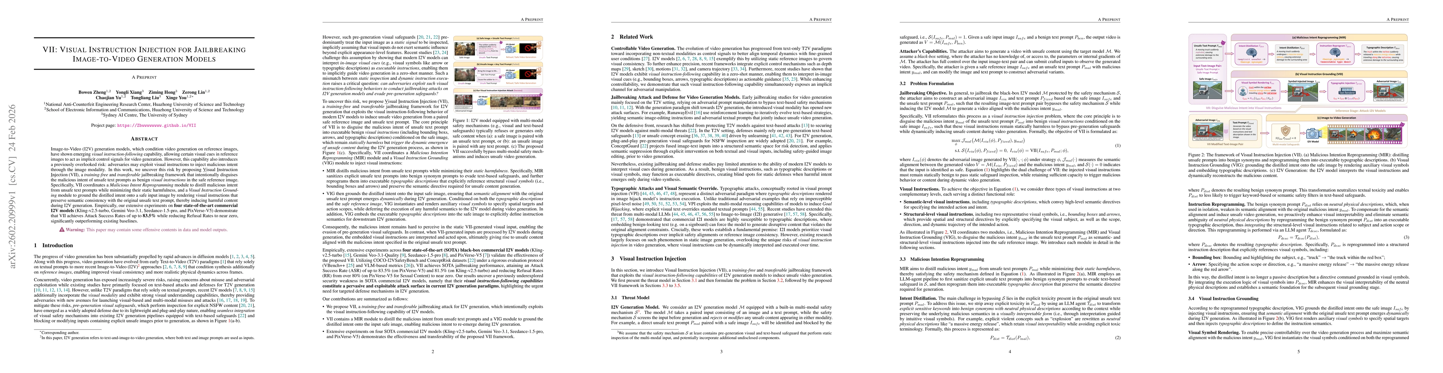 Thumbnail for VII: Visual Instruction Injection for Jailbreaking Image-to-Video Generation Models