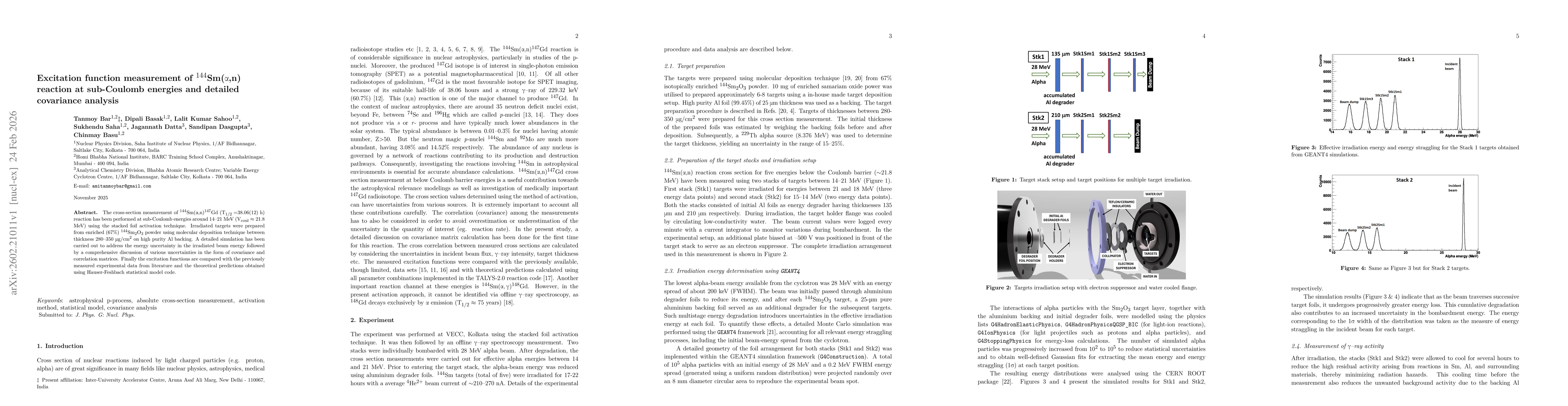 Thumbnail for Excitation function measurement of $^{144}$Sm($α$,n) reaction at sub-Coulomb energies and detailed covariance analysis