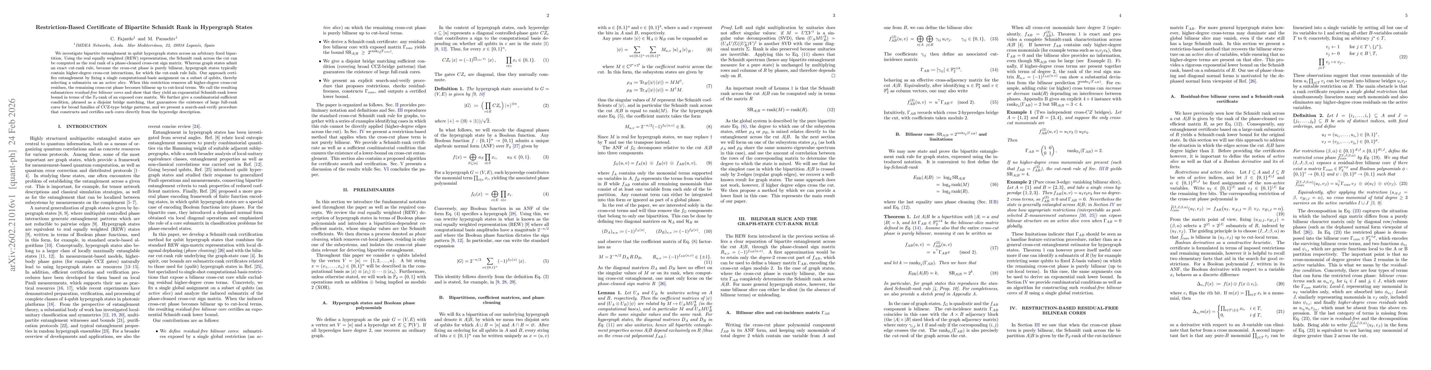 Thumbnail for Restriction-Based Certificate of Bipartite Schmidt Rank in Hypergraph States