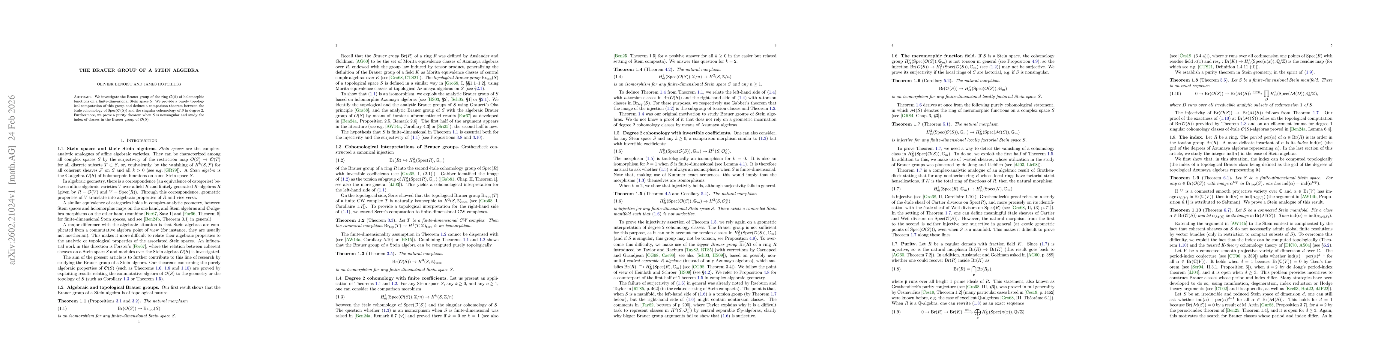 Thumbnail for The Brauer group of a Stein algebra