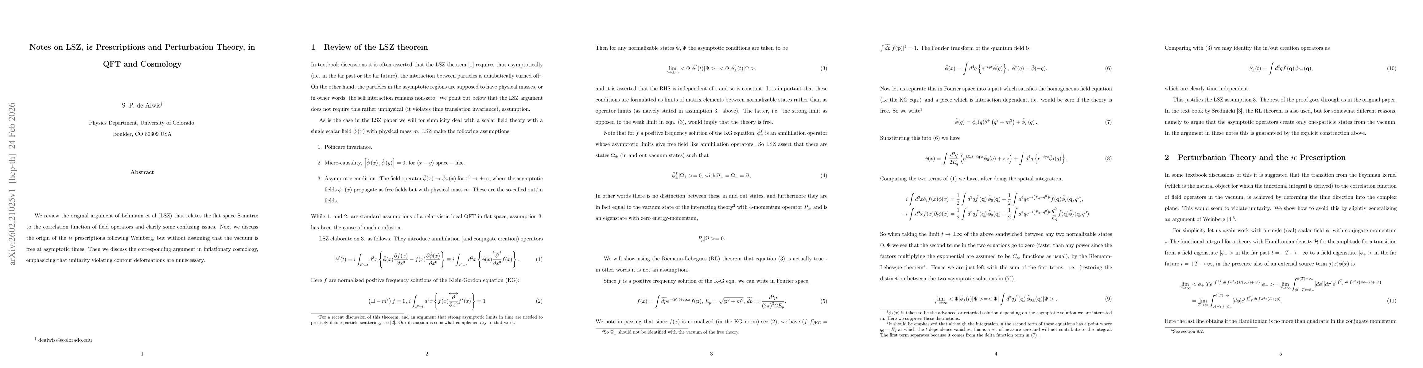 Thumbnail for Notes on LSZ, i epsilon Prescriptions and Perturbation Theory, in QFT and Cosmology