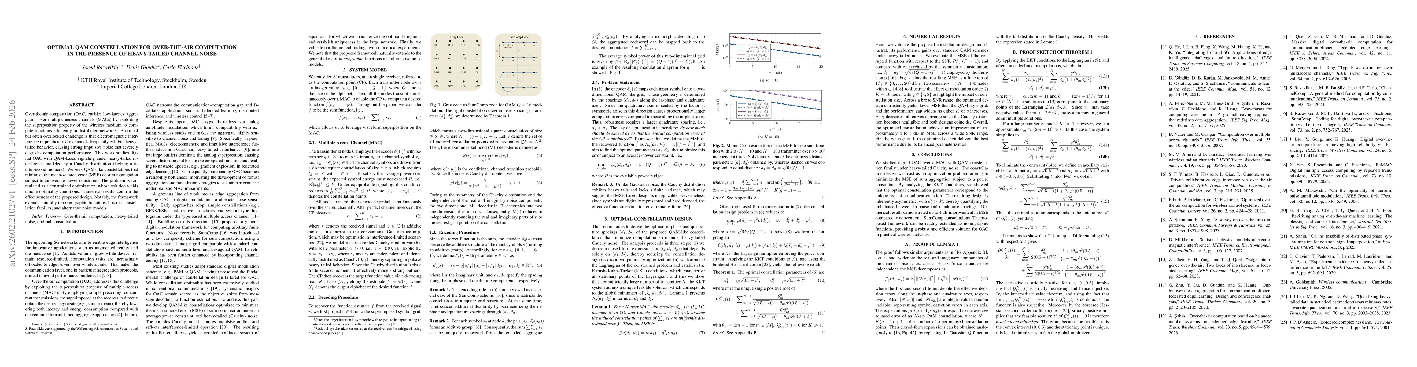 Thumbnail for Optimal QAM Constellation for Over-the-Air Computation in the Presence of Heavy-Tailed Channel Noise