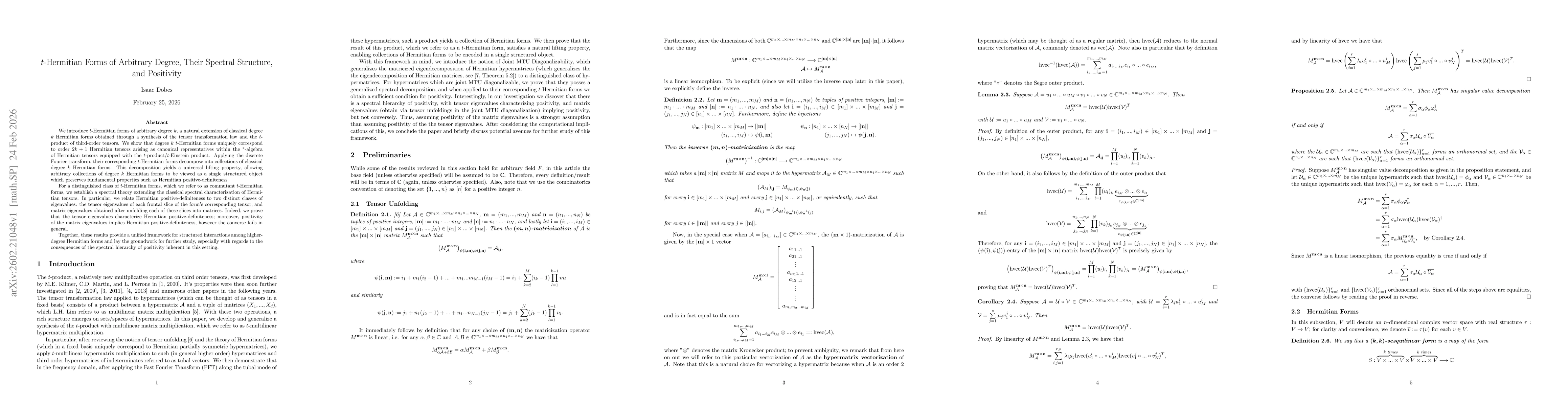 Thumbnail for t-Hermitian Forms of Arbitrary Degree, Their Spectral Structure, and Positivity