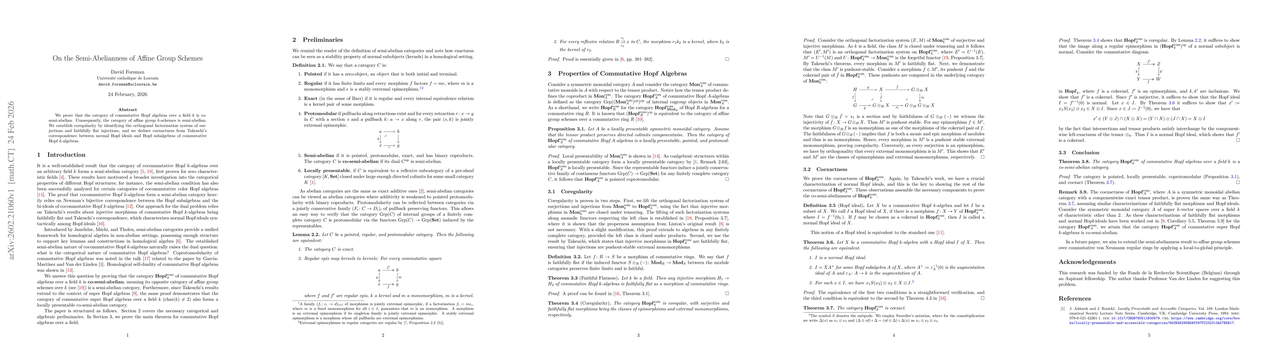 Thumbnail for On the Semi-Abelianness of Affine Group Schemes