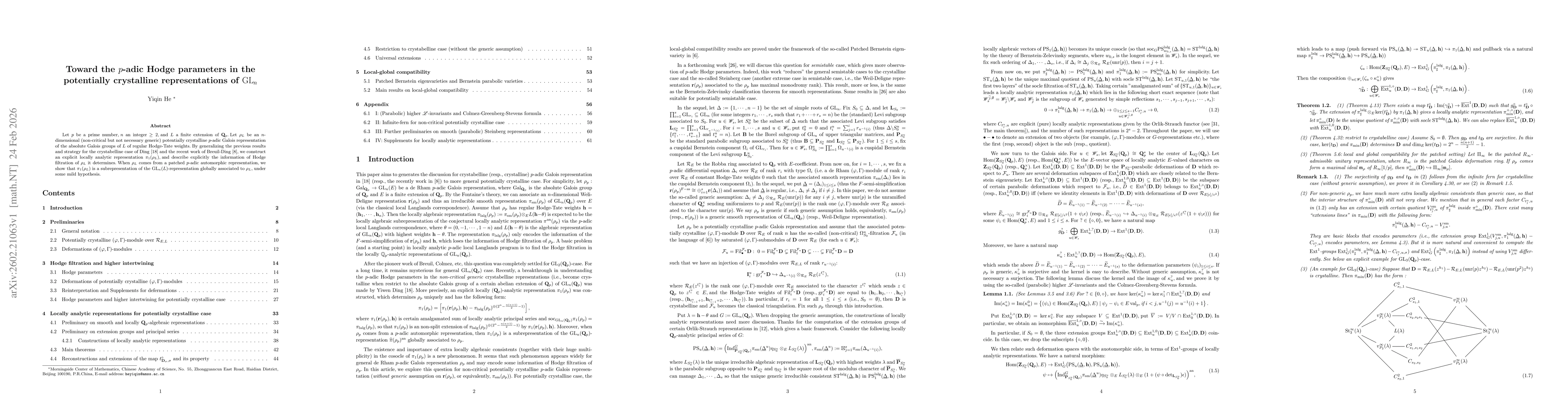 Thumbnail for Toward the $p$-adic Hodge parameters in the potentially crystalline representations of $\mathrm{GL}_n$