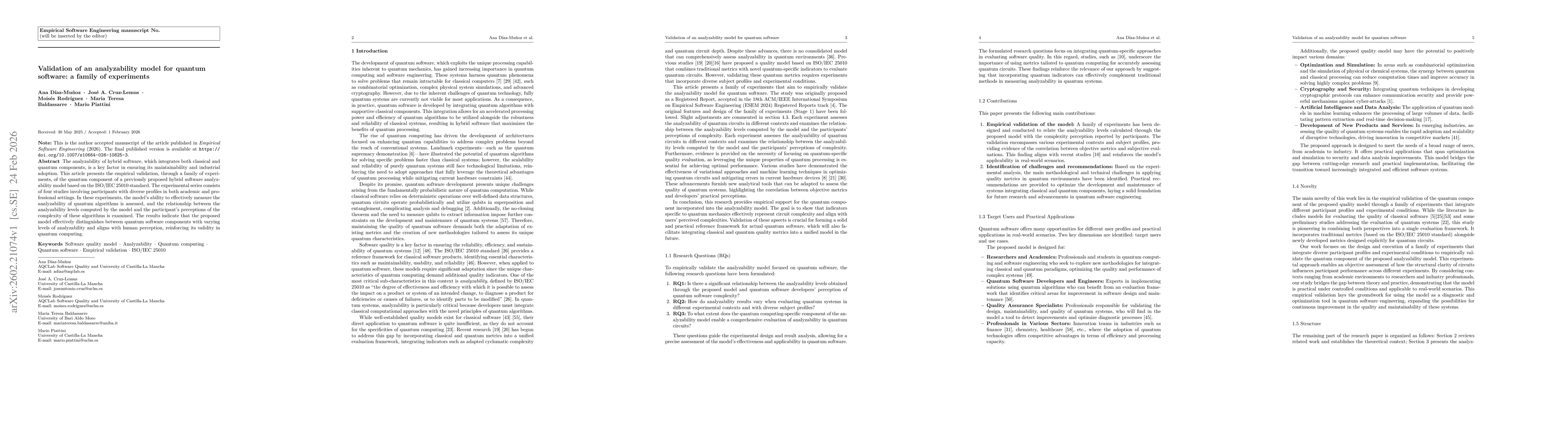 Thumbnail for Validation of an analyzability model for quantum software: a family of experiments