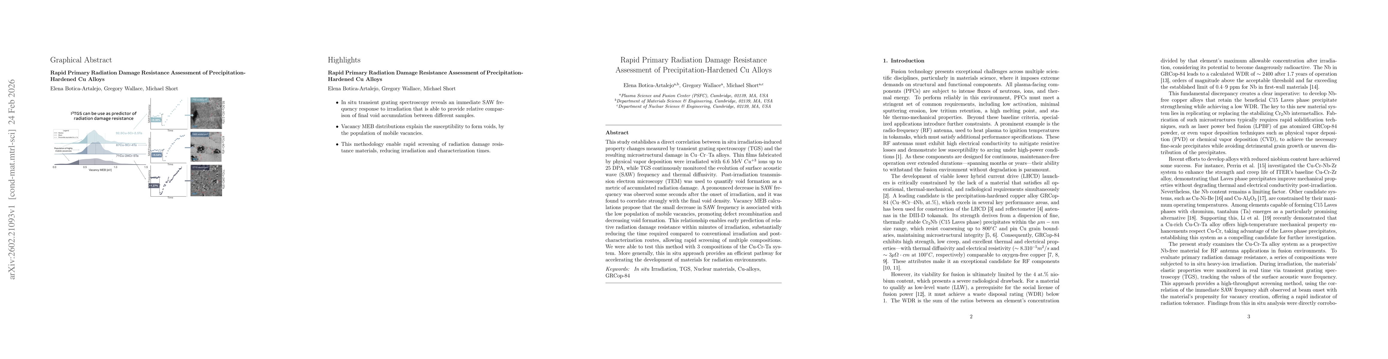Thumbnail for Rapid Primary Radiation Damage Resistance Assessment of Precipitation-Hardened Cu Alloys