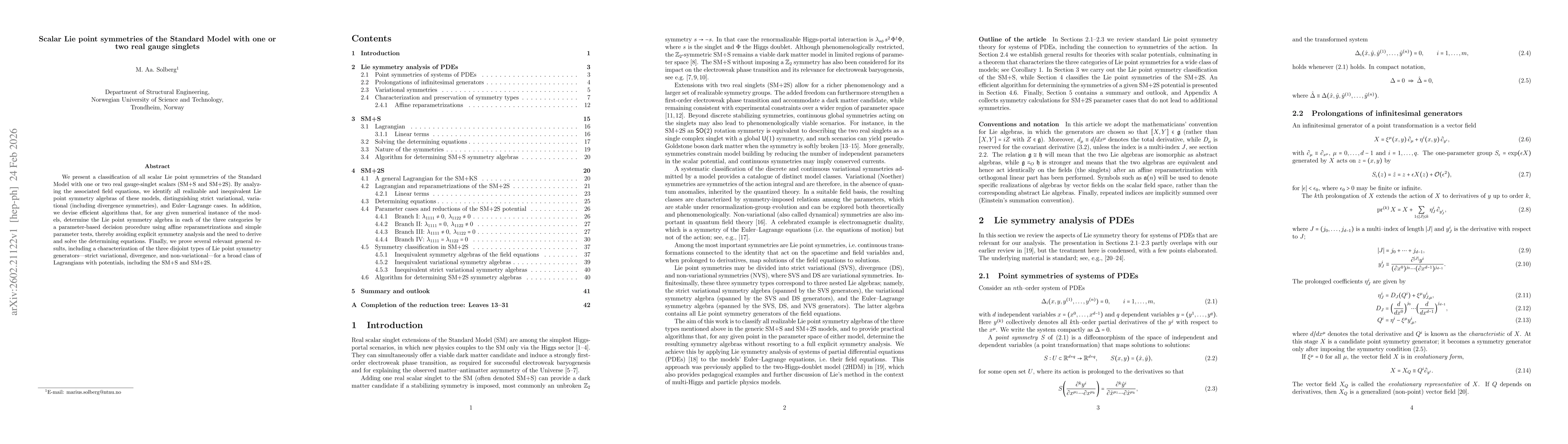 Thumbnail for Scalar Lie point symmetries of the Standard Model with one or two real gauge singlets