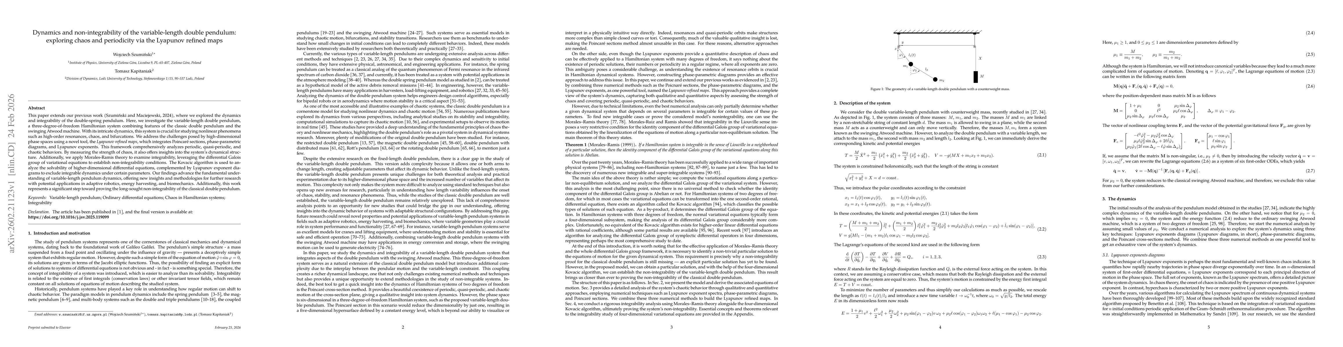 Thumbnail for Dynamics and non-integrability of the variable-length double pendulum: exploring chaos and periodicity via the Lyapunov refined maps