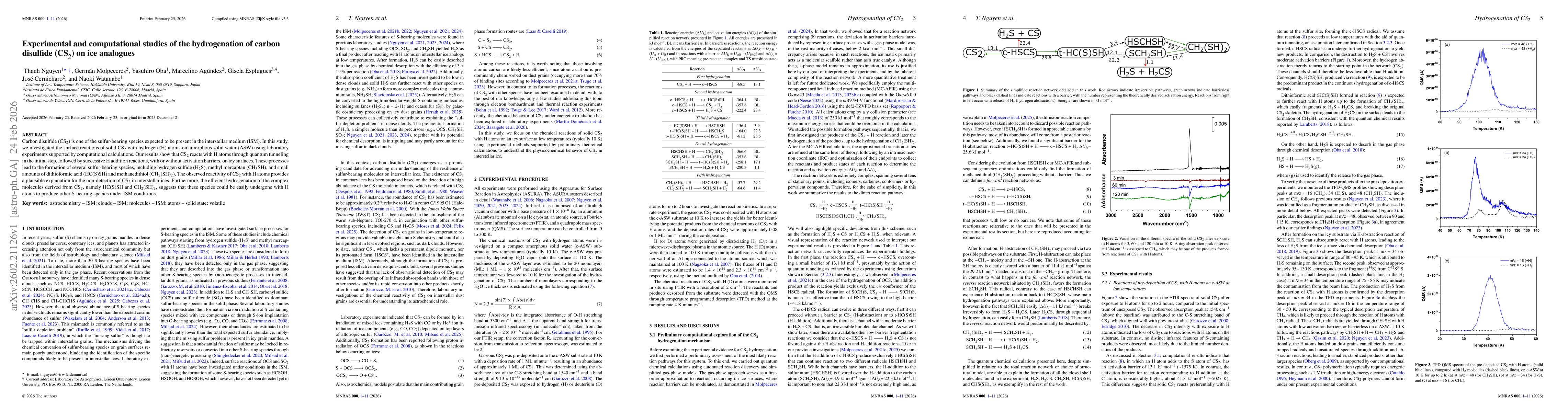 Thumbnail for Experimental and computational studies of the hydrogenation of carbon disulfide (CS2) on ice analogues