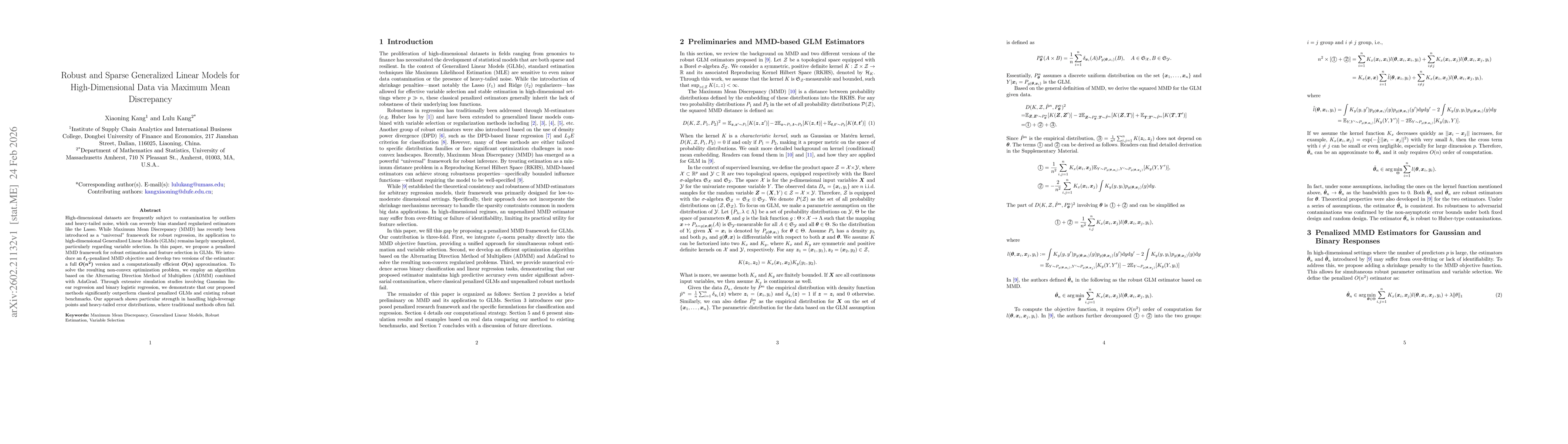 Thumbnail for Robust and Sparse Generalized Linear Models for High-Dimensional Data via Maximum Mean Discrepancy