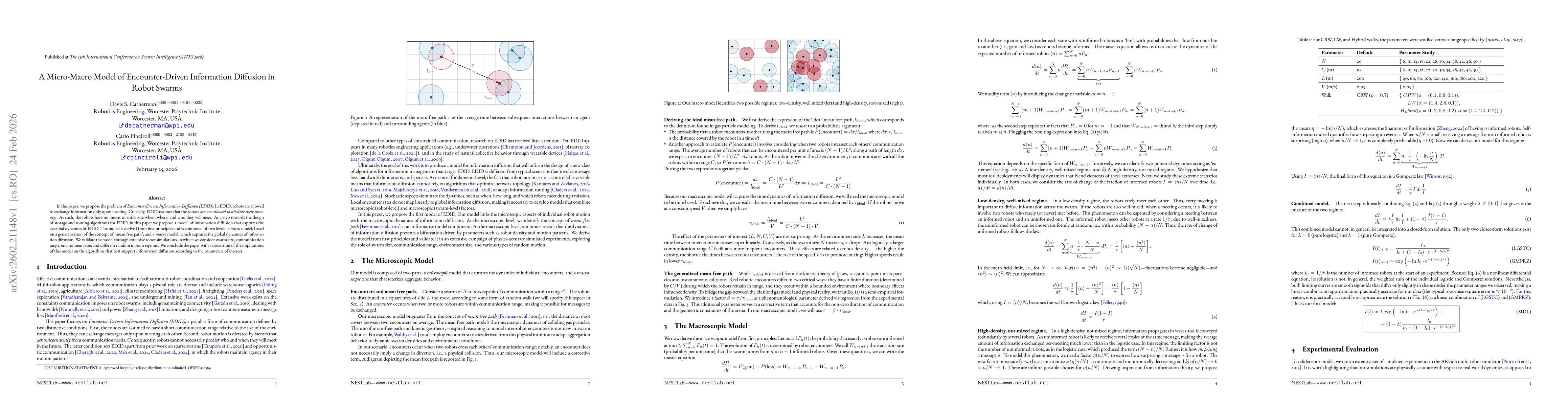 Thumbnail for A Micro-Macro Model of Encounter-Driven Information Diffusion in Robot Swarms