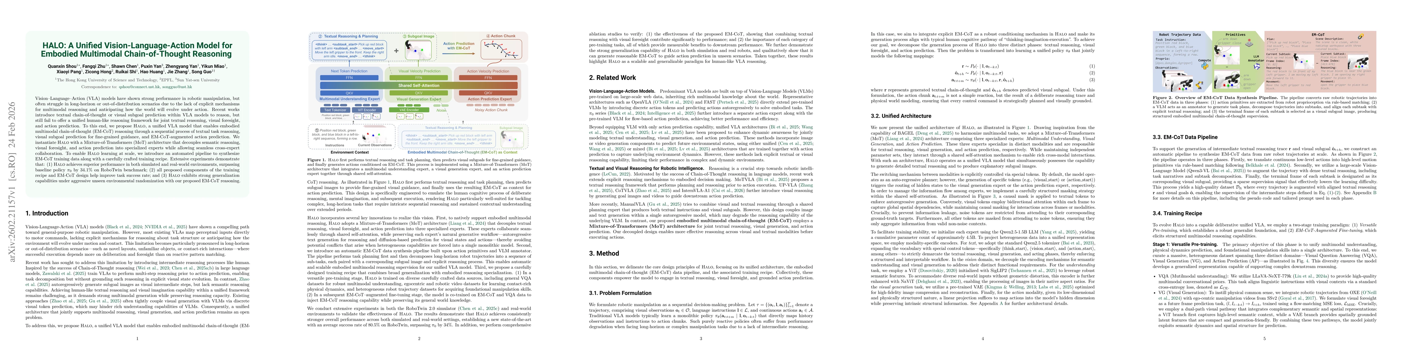 Thumbnail for HALO: A Unified Vision-Language-Action Model for Embodied Multimodal Chain-of-Thought Reasoning