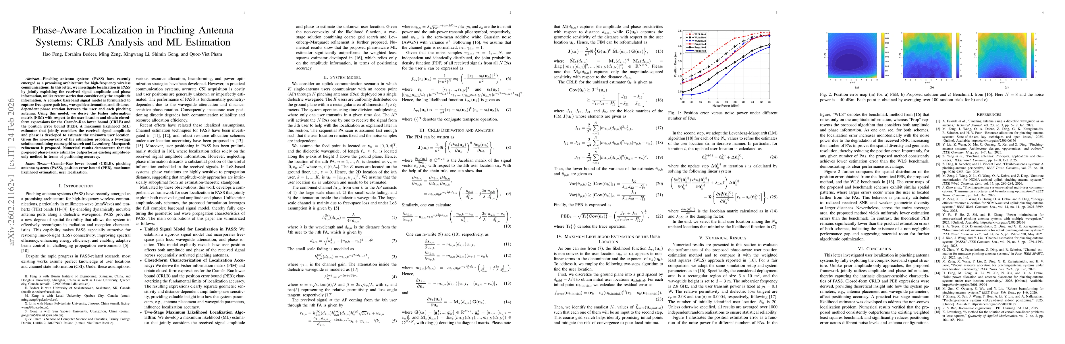 Thumbnail for Phase-Aware Localization in Pinching Antenna Systems: CRLB Analysis and ML Estimation